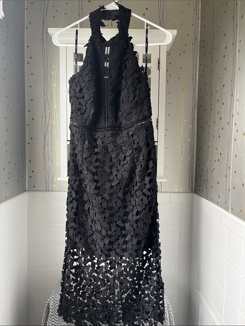 Bardot Black Floral Crochet Halter Midi Dress